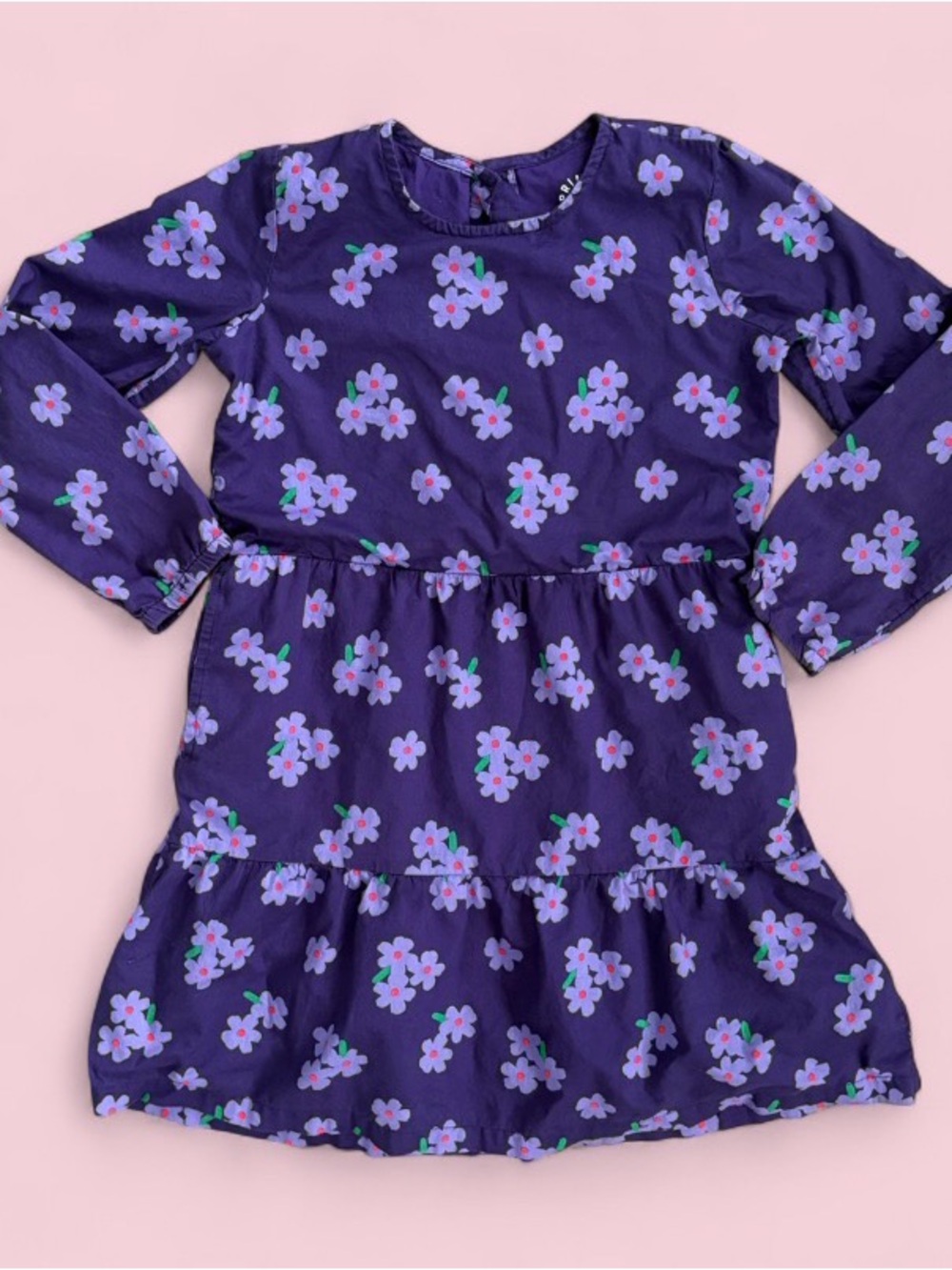 Primary Purple Floral Tiered Long Sleeve Cotton Dress Girls Size 8/9 EUC